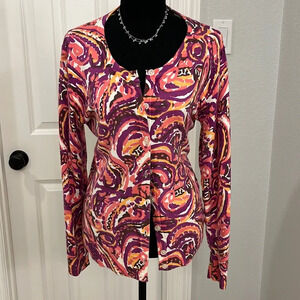 Merona Colorful Bright Abstract Print Button up Soft Cardigan Medium EUC